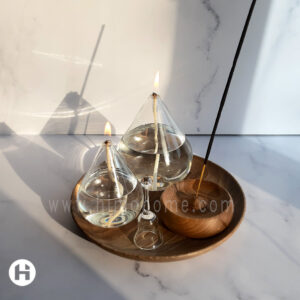 شمع پیرکس با سینی چوبی