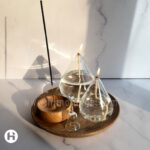 شمع پیرکس با سینی چوبی