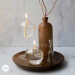 سینی و گلدان چوبی ست دکوری آرامش با شمع پیرکس