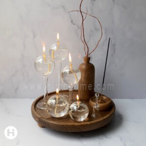 شمع پیرکس با سینی چوبی