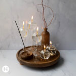 شمع پیرکس با سینی چوبی