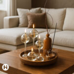 شمع پیرکس با سینی چوبی