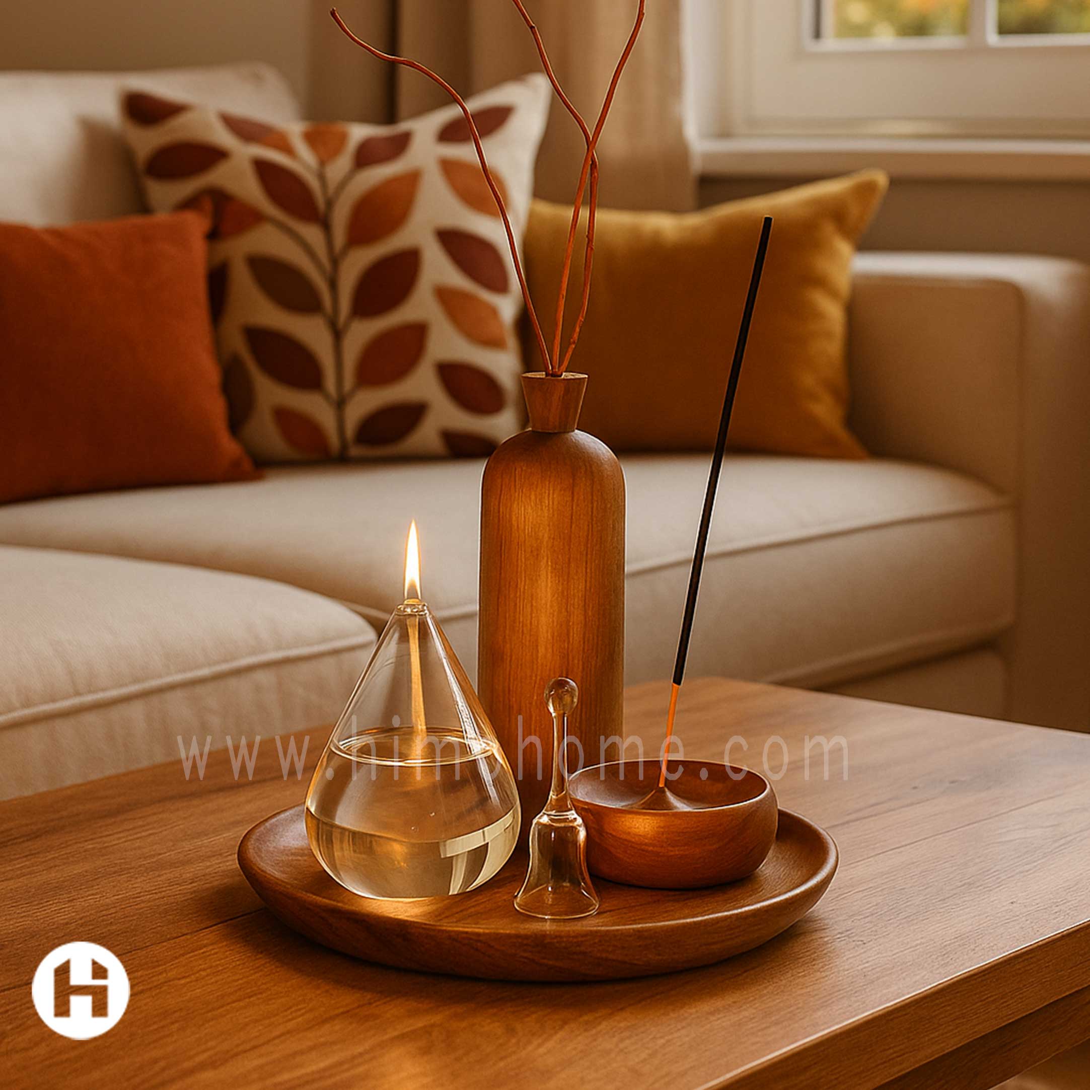 aramis-minimal-decor-set سینی و گلدان چوبی ست دکوری آرامیس با شمع پیرکس