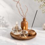 ست دکوراتیو شمع پیرکس روشا با اکسسوری چوب گردو