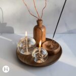 سینی چوب گردو و شمع پیرکس ست روشا